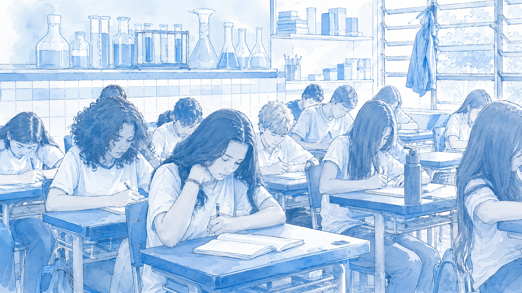 Estudantes realizando uma atividade em sala de aula
